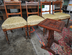 Lot 69 - Set 4 Edwardian chairs & fold up wooden table