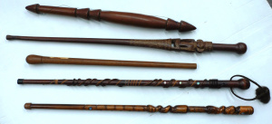 Lot 71 - 3 x Oceanic tribal walking sticks inc heavily carved figural New Guinea