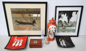 Lot 91 - Lot of Japanese Items incl Miniature Ceramic Vase AF, Small Wooden Trin