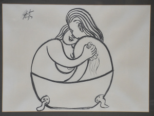 Lot 94 - Robert Langley (1929 - ) Large framed Charcoal - Serenade - signed uppe