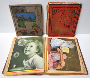 Lot 112 - 3 x antique scrap albums ft X-mas, NYE cards, children's fictional cha