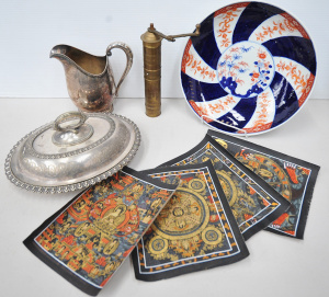 Lot 129 - Group lot mixed items - Classical EP Lidded Server & Hecworth Jug