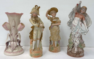 Lot 133 - 4 x pces Victorian ceramics - Belleek (1st mark) Vase with tulips (hai
