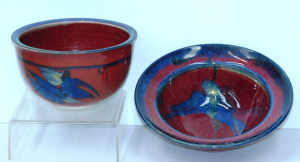 Lot 137 - 2 x vintage Australian Studio Pottery red and blue drip glazed bowls b