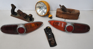 Lot 144 - Lot of Vintage Tools & Car Parts incl Pair of Austin 1800 Tailligh
