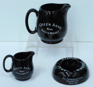 Lot 154 - 2 pces Vintage Wade + 1 Empire Queen Anne Whisky advertising black cer