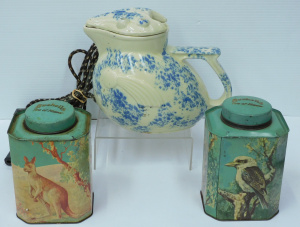 Lot 158 - 3 pces Australiana inc 2 x 1930s Bushell Tea Tins & Nilsen Ceramic