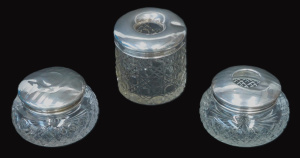 Lot 164 - 3 x Hallmarked Sterling silver lidded & Crystal Vanity Jars inc Pa