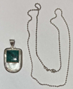 Lot 178 - 2 pces 925 silver - modernist pendant with inset Malecite & long f