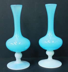 Lot 190 - Pair Mid Century Italian Pale Blue opaque stemmed Bud vases 17cm H