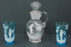 Lot 196 - 3 c1900 pcs Mary Gregory glass - small clear jug with topper & pr