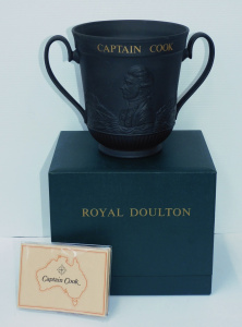 Lot 205 - Vintage Boxed Royal Doulton Black Basalt Captain Cook Loving Cup - Co