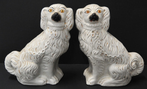 Lot 207 - Pair c1890 white Staffordshire Spanials - 25cms H