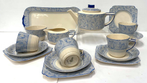 Lot 217 - Art Deco Royal Doulton Envoy pattern Teaset for 4 inc Teapot, 4 Trios,