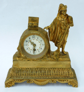 Lot 219 - Vintage French brass and ormalou mantle clock with hand painted porcel