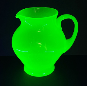 Lot 224 - Vintage 1930s French Opaline Jadeite Jug Hand Blown 19cm H - Imperfect
