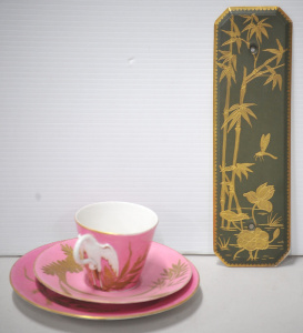 2 pces Aesthetic movement hand painted ceramics inc c1875 English Bodley Crane