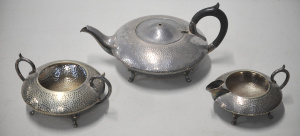 3 pce Modernist EPNS hammered Silver Plate Teaset by JB Chatterley & Sons Lt