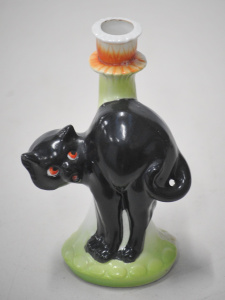 1930s German Art Deco ceramic Cat Candlestick 19cm H