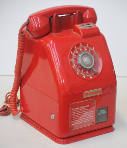 Lot 1 - Vintage Red Phone rotary pay phone in red enamel - 33cm H