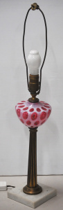 Lot 2 - Victorian Lamp - marble base to brass column & Ruby & Vaseline O
