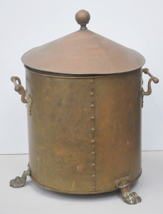 Lot 7 - Vintage Arts & Crafts copper and brass fire box with conical lid and