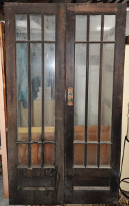 Lot 9 - 1920s Glazed double doors with 9 glass panels in each door, copper fitti