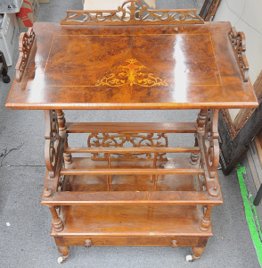Lot 14 - Victorian walnut veneered Canterbury with marquetry inlay - - af repai