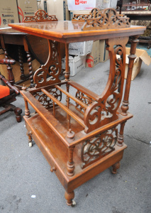 Lot 14 1 - Victorian walnut veneered Canterbury with marquetry inlay - - af rep