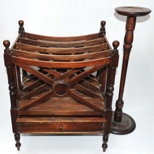 Lot 20 - Vintage turned wood pedestal (68cm H) and a Regency Canterbury style ma