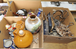 Lot 34 - Large mixed lot of 3 boxes inc EPNS, Mary Gregory jug and glass (af), i