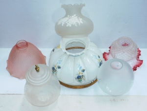 Lot 47 - 6 x large vintage glass lampshades (oil and other) inc Victorian ruffle