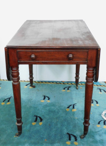Lot 73 - Victorian oak drop side table on castors w 1 drawer (faux drawer on oth