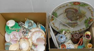 Lot 77 - 2 x Boxes Mixed inc Royal Albert China, Tea Trios, plates, Turkey plat