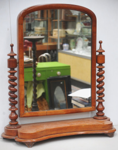 Lot 87 - Victorian mahogany vanity mirror with barley twist uprights - 79cm H