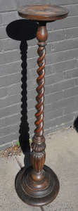 Lot 88 - Vintage Jacobean Revival oak pedestal with barley twist column - 117cm