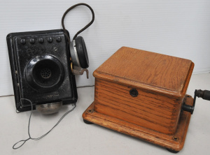 Lot 99 - Vintage CrownEverytone wall mounted telephoneintercom, oak cased Ericss