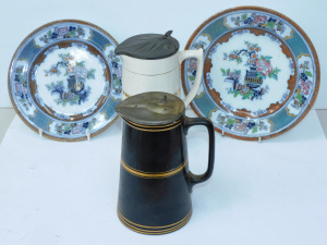 Lot 122 - Group of Victorian ceramics inc 2 x Asethetic movement plates (1 x Pee