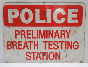 Lot 124 - Vintage metal Police Preliminary Breath Testing Station sign - 60cm W