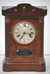Lot 125 - 1930s German wooden Mantle clock - Roman Numerals & faceted oval g