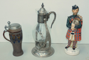 Lot 136 - 3 x vintage vessels inc Art Deco warming tilting coffee carafe (39cm H