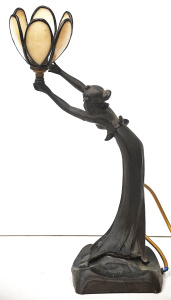 Lot 148 - Vintage Art Nouveau style Figural Lamp - Maiden w Lily Belt & Drap