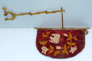 Lot 151 - Victorian embroidered quilted felt facial heat shield screen on articu