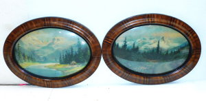 Lot 153 - Pair of 1920s30s oval landscape prints in original frames with convex