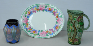 Lot 158 - 3 pces Ceramics inc E Radford England Green Indian tree Jug 24 5cm H,
