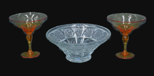 Lot 166 - 3 pces quality crystal inc Pair Stuart amber comports 18cm H & Lar
