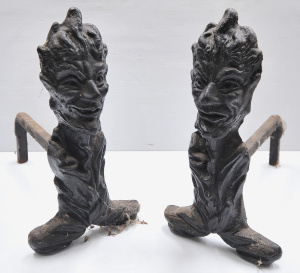 Lot 167 - Pair of Vintage heavy Cast Metal Fire Devil Styled Fire Dogs