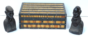 Lot 172 - 2 x ebony busts of Maasai tribesmen, porcupine quill box (27cm W - som