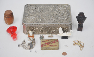Lot 175 - Group of smalls inc white metal jewellery box with cherub and floral r