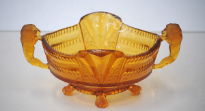 Lot 218 - Art Deco German Brockwitz Glass Bowl - Lion handles with claw feet 33c